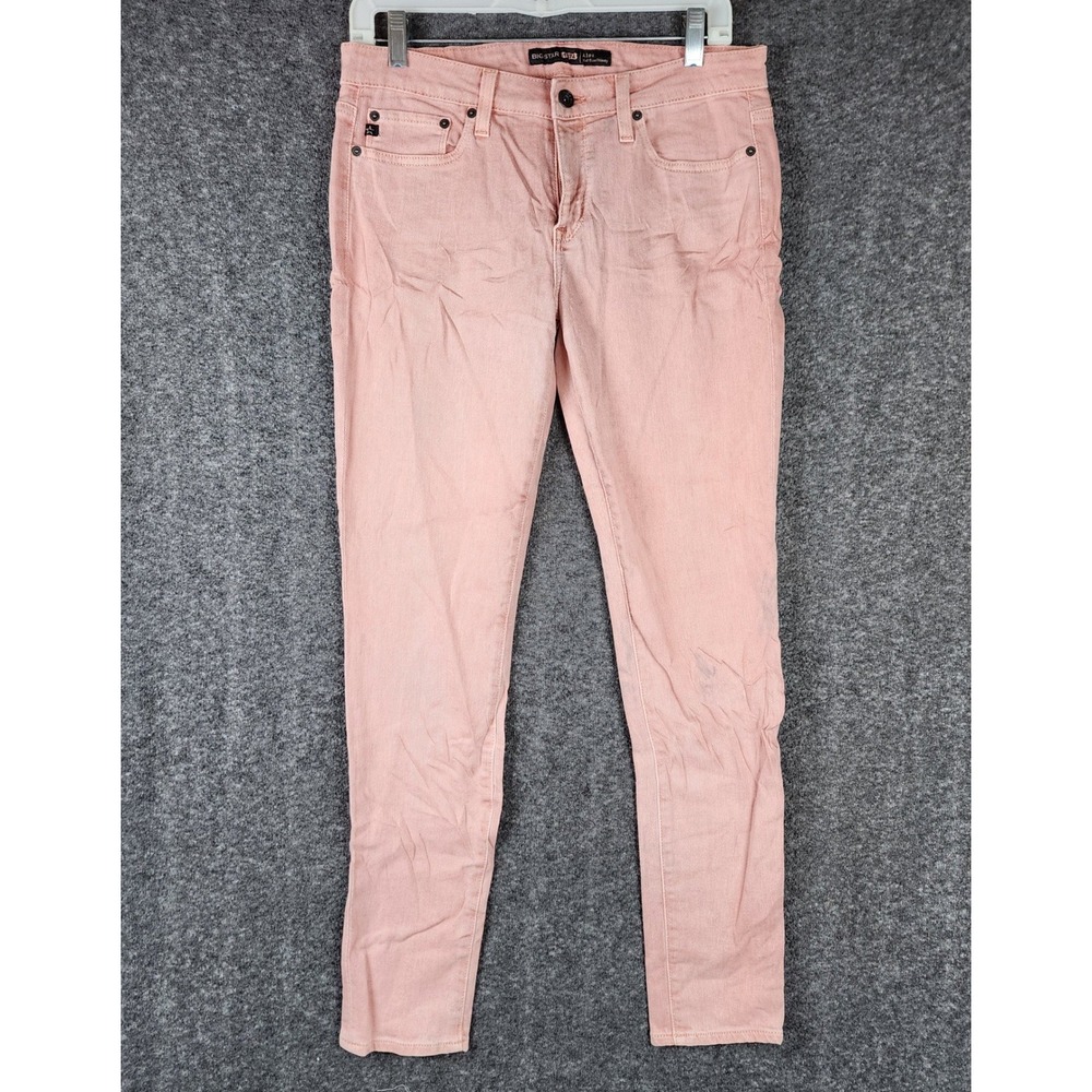 Big Star Jeans Womens 29 Alex Mid Rise Skinny Pink Star Embroidery EUC